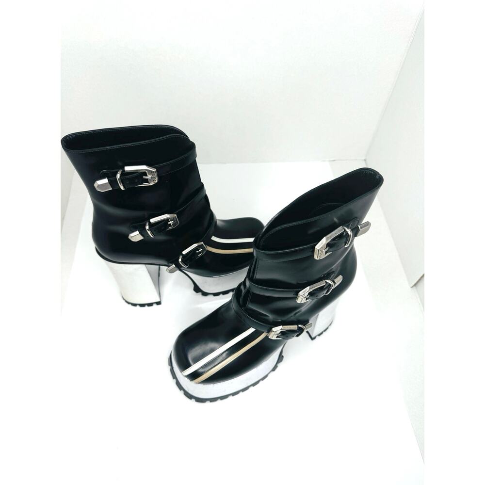 Gucci Platform Ankle Boots Black Leather Stripe Block Heel Chic Size EU 39 - Picture 8 of 12